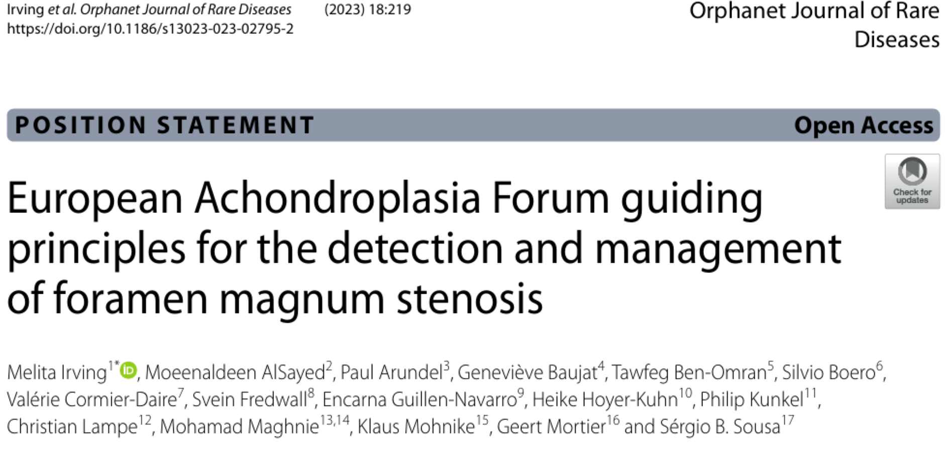 Publication thumbnail: European Achondroplasia Forum guiding principles for the detection and management of foramen magnum stenosis