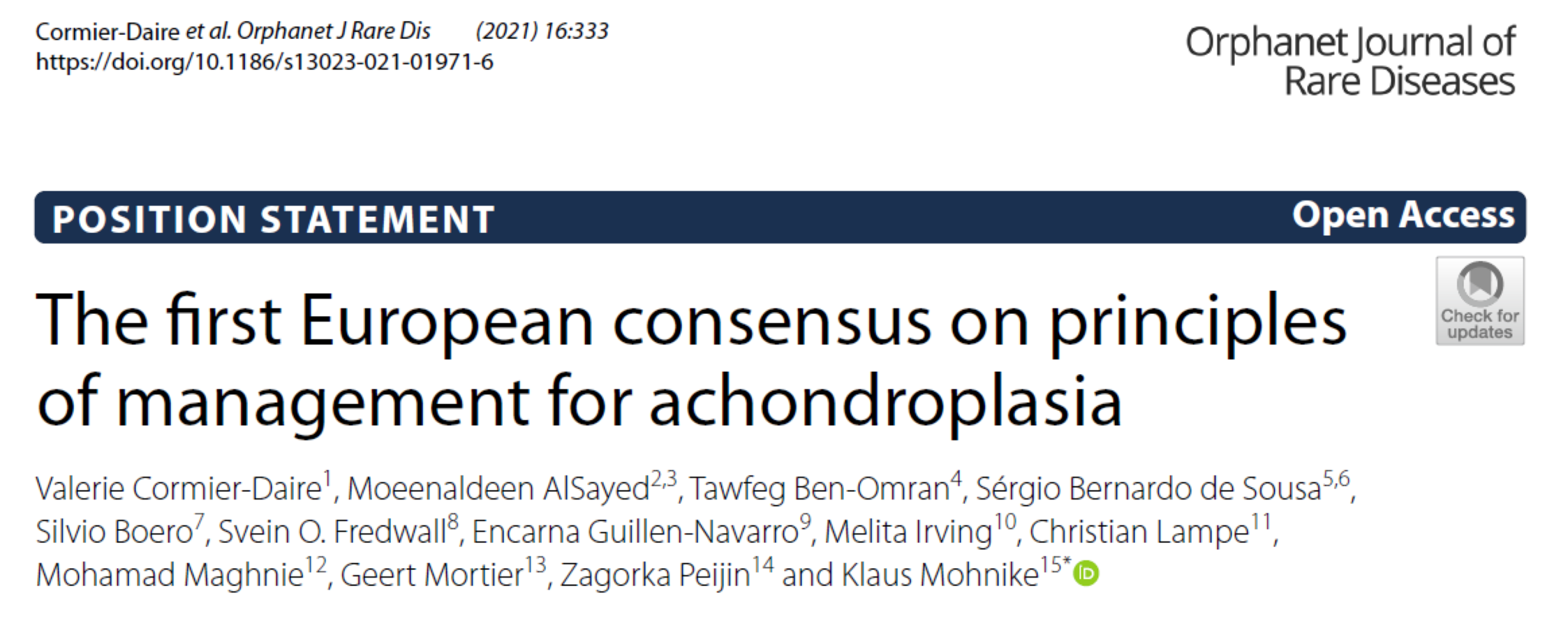 Publication thumbnail: The first European consensus on principles of management for achondroplasia