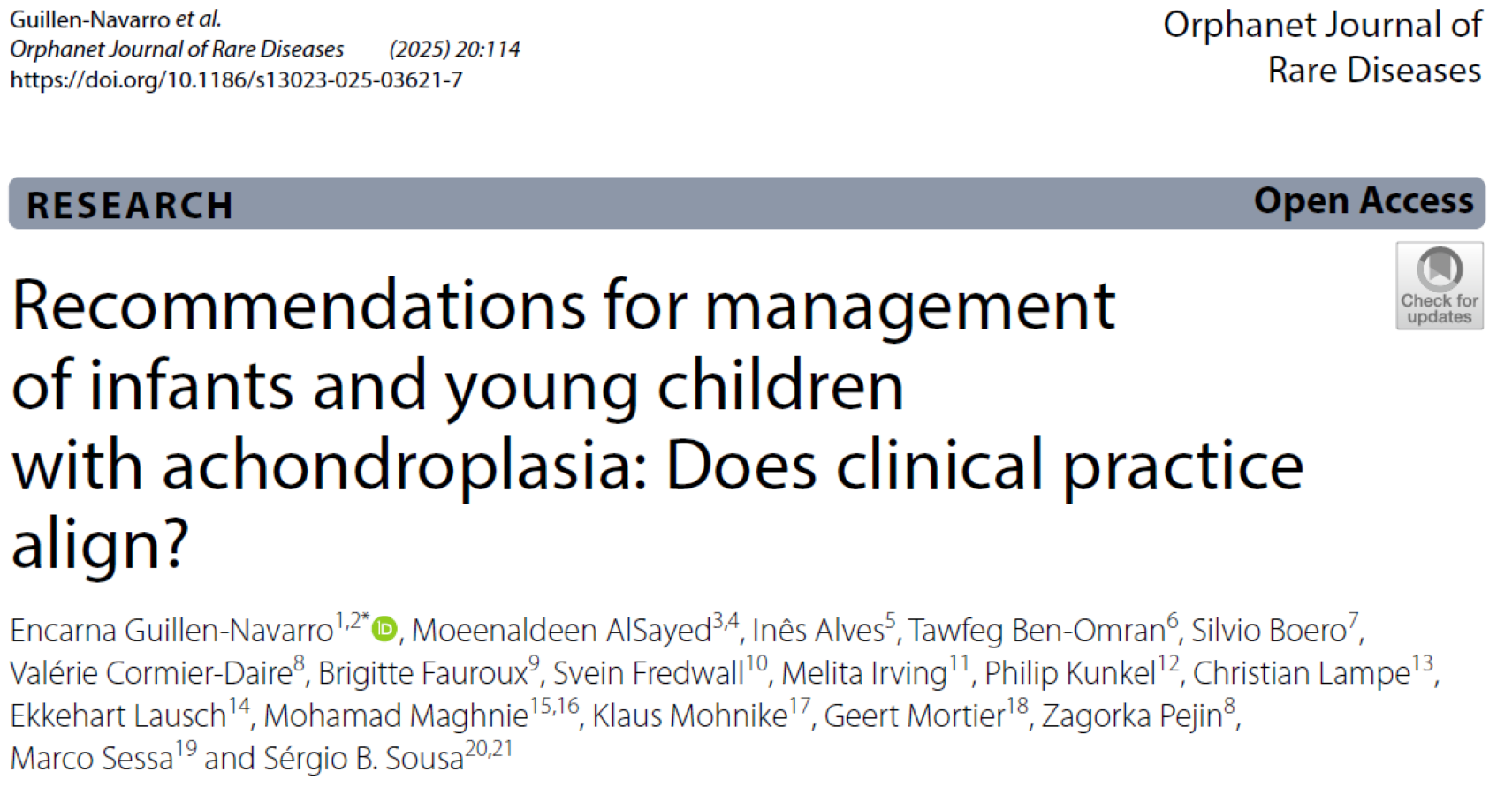 Publication thumbnail: Recommendations for management of infants and young children with achondroplasia: Does clinical practice align?